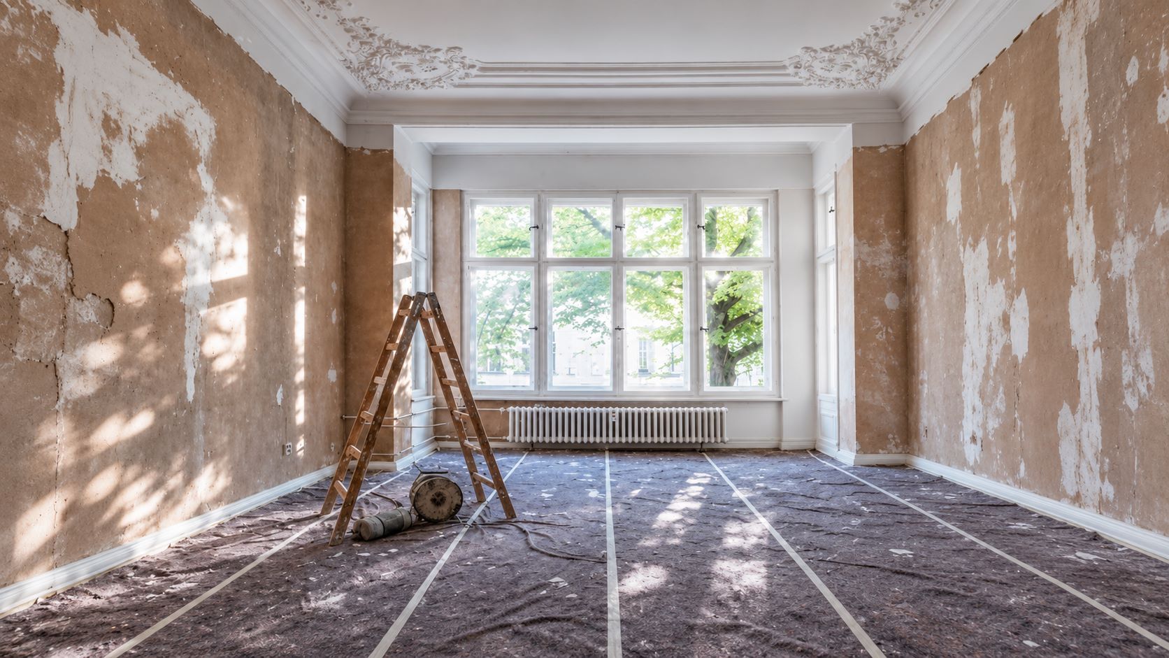 BouwCover Extra Sterk 220 beschermt de vloer tijdens intensieve renovatiewerkzaamheden